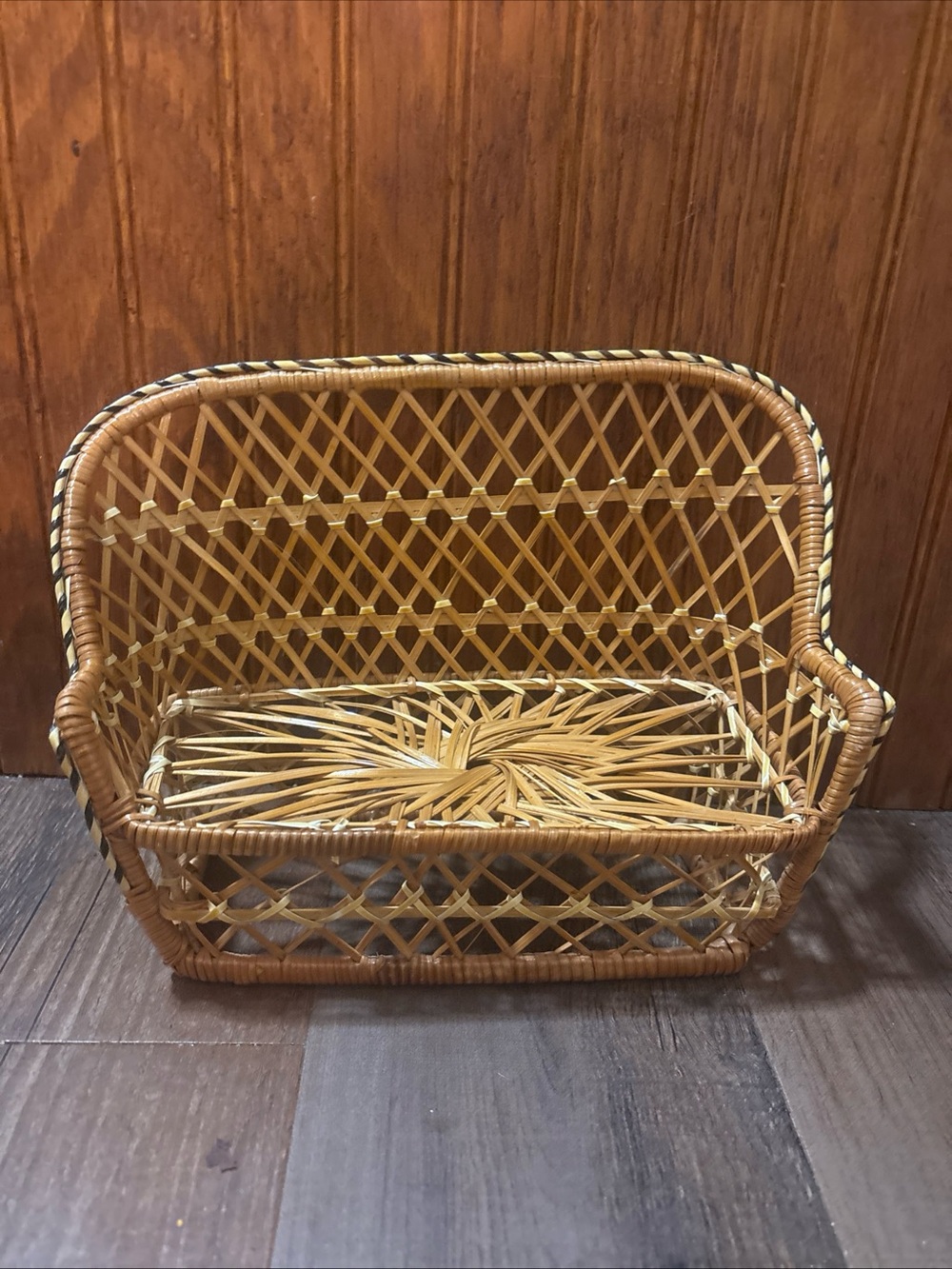 Vintage Woven Rattan Accent Doll/Bear Plant Couch Sofa Bench 11x4x8